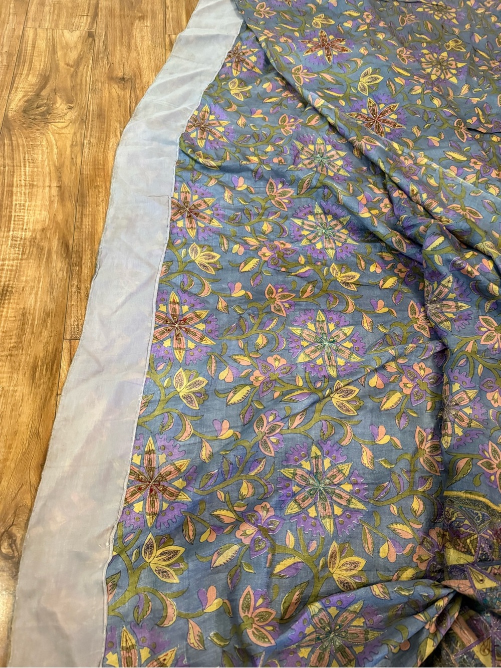 African Wrapper Dress Blue Purple Green Floral & Geometric Print Beaded Fabric - Picture 4 of 7
